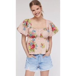 NWT Love The Label Anthropologie Rosette Babydoll Top Size Medium Puff Sleeve